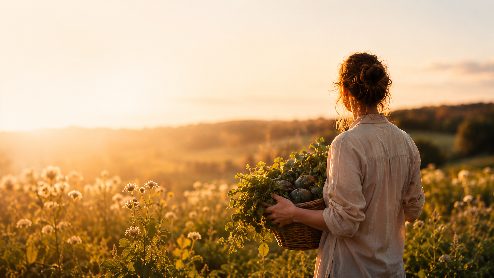 A harvest field at golden hour representing Harvest Moon Collective's agricultural mission